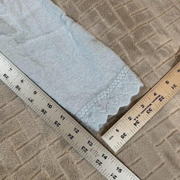 Moth Womens Large Sweater Light Blue Wool Hooded 3/4 Sleeve Pom Poms - Picture 4 of 5